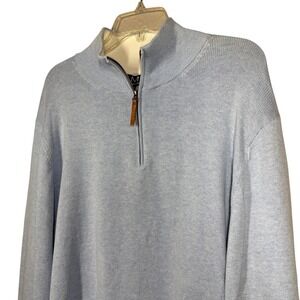 Magaschoni Mens XL Pullover 1/4 Zip Sweater Light Blue Heather Ivory NWT